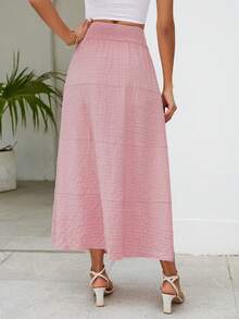 SHEIN VCAY Váy nữ Dải chun Thắt nơ trước màu trơn Giải trí - Bụi hồng - Xem 2