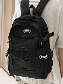 大容量背包简约纯色书包帆布包夏季学院包爸爸书包新生多功能宿舍大学礼物秋季圣诞尖叫包背包冬季圣诞礼物旅行包感恩节旅行假期电脑黑包徒步旅行学生大容量多功能户外便携时尚休闲背包度假侧包 - 黑色 - 查看 1