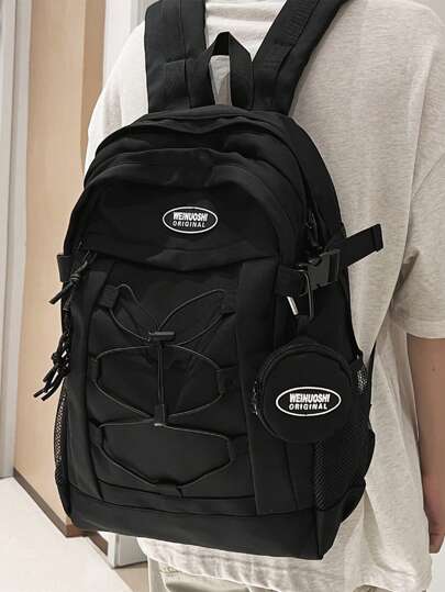 Ryggsäck med stor kapacitet Enkel enfärgad skolväska Sommarstudentväska Pappa skolväska Nybörjare Multifunktionell studentbostad Universitetspresenter Höst Jul Skrikväska Ryggsäck Vinter Julklappar Resväska Thanksgiving Resor Semester Dator Svart Väska Vandring Student Stor kapacitet Multifunktionell Utomhus Bärbar Mode Casual Ryggsäck Semester Sidoväska