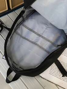 大容量背包简约纯色书包帆布包夏季学院包爸爸书包新生多功能宿舍大学礼物秋季圣诞尖叫包背包冬季圣诞礼物旅行包感恩节旅行假期电脑黑包徒步旅行学生大容量多功能户外便携时尚休闲背包度假侧包 - 黑色 - 查看 5