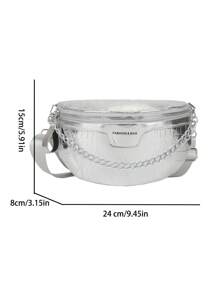 Mini Bum Bag Funky Metallic Chain Decor Zipper PU - Silver - View 2