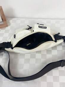 White Fanny Pack Letter Patch Decor Release Buckle Zipper - White - View 4