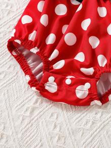 SHEIN Playful Pals Baby Girl Polka Dot Ruffle Trim Bow Front Bodysuit & Headband