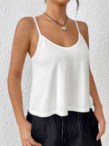 SHEIN EZwear Women's Summer Solid White Loose Casual V Neck Strappy Tank Tops