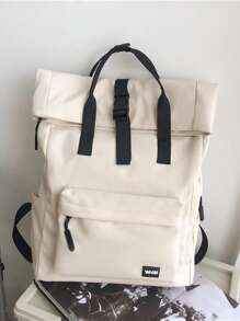 15inch Waterproof Foldable Patch Detail Flap Backpack Release Buckle Decor Beige Anti-Theft - Beige - View 1