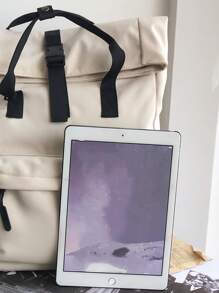 15inch Waterproof Foldable Patch Detail Flap Backpack Release Buckle Decor Beige Anti-Theft - Beige - View 6