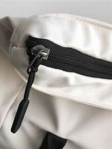 15inch Waterproof Foldable Patch Detail Flap Backpack Release Buckle Decor Beige Anti-Theft - Beige - View 7