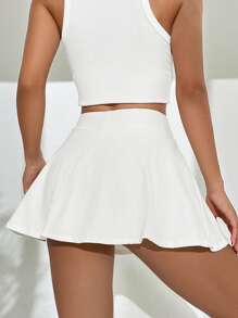 SHEIN EZwear Solid High Waist Skort - White - View 2
