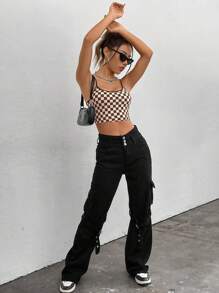 SHEIN EZwear 棋盤格吊帶短上衣 - 彩色 - 查看 3