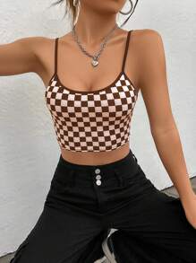 SHEIN EZwear 棋盤格吊帶短上衣 - 彩色 - 查看 4