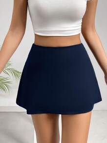 SHEIN EZwear Váy nữ Chia màu trơn Giải trí - Màu xanh hải quân - Xem 3