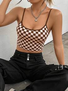 SHEIN EZwear 棋盤格吊帶短上衣 - 彩色 - 查看 5