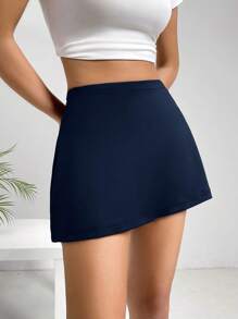 SHEIN EZwear Váy nữ Chia màu trơn Giải trí - Màu xanh hải quân - Xem 4