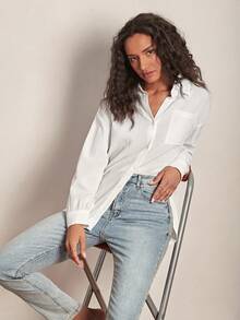 SHEIN Frenchy Solid Button Front Drop Shoulder Shirt Casual - White - View 7