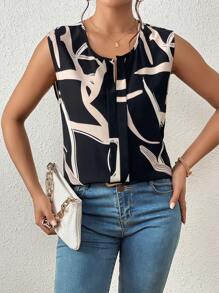 SHEIN Essnce Allover Print Fold Pleated Detail Blouse - Multicolor - View 4