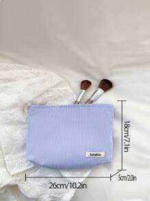 灯芯绒旅行化妆包便携式化妆品收纳包大容量拉链化妆包化妆品组织者化妆袋化妆品袋化妆品袋洗漱包浴室大学宿舍女孩 - 藍色 - 查看 6
