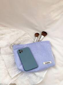 灯芯绒旅行化妆包便携式化妆品收纳包大容量拉链化妆包化妆品组织者化妆袋化妆品袋化妆品袋洗漱包浴室大学宿舍女孩 - 藍色 - 查看 7