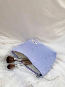 灯芯绒旅行化妆包便携式化妆品收纳包大容量拉链化妆包化妆品组织者化妆袋化妆品袋化妆品袋洗漱包浴室大学宿舍女孩 - 藍色 - 查看 8