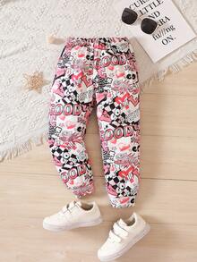 Toddler Girls Letter & Cartoon Graphic Trousers - Multicolor - View 2