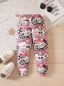 Toddler Girls Letter & Cartoon Graphic Trousers - Multicolor - View 3