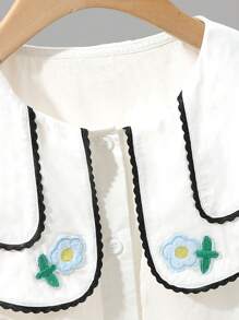 Teen Girl Floral Patched Statement Collar Flounce Sleeve Blouse - White - View 5