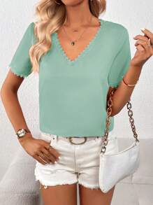 SHEIN Privé 刺繡網紗拼接襯衫 - 薄荷綠 - 查看 4