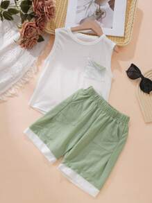 Toddler Boys Patched Pocket Tank Top & Shorts Set - Multicolor - View 1