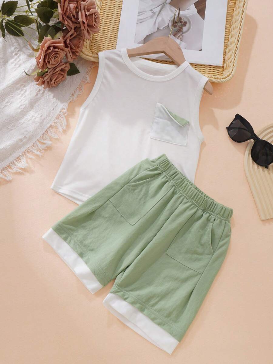 Toddler Boys Patched Pocket Tank Top & Shorts Set - Multicolor - View 1