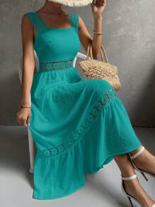 Breezaya Vestido de tirantes con encaje bajo con fruncido - Azul Cadete - Ver 1