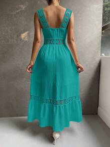 Breezaya Vestido de tirantes con encaje bajo con fruncido - Azul Cadete - Ver 2