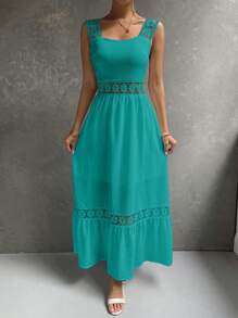 Breezaya Vestido de tirantes con encaje bajo con fruncido - Azul Cadete - Ver 3