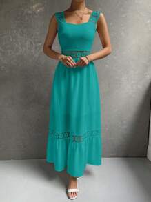 Breezaya Vestido de tirantes con encaje bajo con fruncido - Azul Cadete - Ver 5