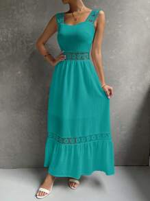 Breezaya Vestido de tirantes con encaje bajo con fruncido - Azul Cadete - Ver 6