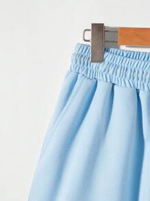 Manfinity Homme Men Plus Slogan Graphic Drawstring Waist Shorts - Baby Blue - View 3