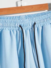 Manfinity Homme Men Plus Slogan Graphic Drawstring Waist Shorts - Baby Blue - View 5