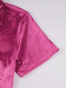 Manfinity Homme 男士花卉圖案提花緞面襯衫 - 玫紅色 - 查看 3