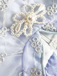 Teen Girls Puff Sleeve Mesh Overlay Dress