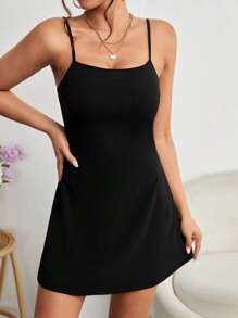 SHEIN PETITE Solid Cami Dress - Black - View 5