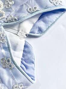 Teen Girls Puff Sleeve Mesh Overlay Dress