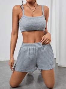 SHEIN PETITE 素色吊帶短上衣和短褲 - 淺灰色 - 查看 3