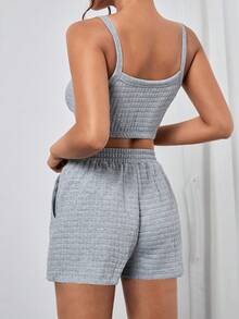 SHEIN PETITE 素色吊帶短上衣和短褲 - 淺灰色 - 查看 2