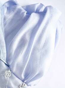 Teen Girls Puff Sleeve Mesh Overlay Dress