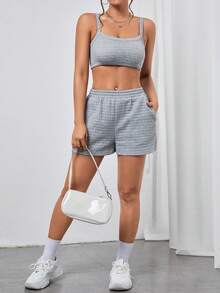 SHEIN PETITE 素色吊帶短上衣和短褲 - 淺灰色 - 查看 6