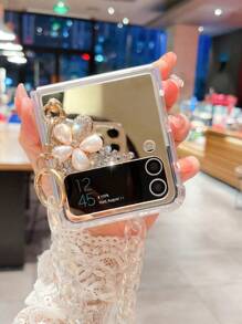 Mirror Surface Diagonal Flower Design Foldable Phone Case With Lanyard - Multicolor - View 2