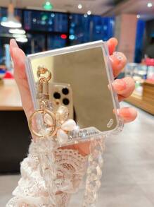 Mirror Surface Diagonal Flower Design Foldable Phone Case With Lanyard - Multicolor - View 3