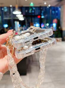 Mirror Surface Diagonal Flower Design Foldable Phone Case With Lanyard - Multicolor - View 4