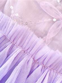 青少年女孩泡泡袖網紗覆蓋洋裝 - 紫色 - 查看 9