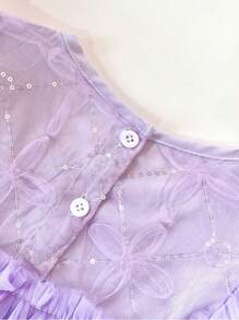 青少年女孩泡泡袖網紗覆蓋洋裝 - 紫色 - 查看 10