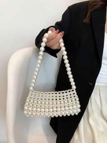 Argyle Princess Faux Pearl & Rhinestone Beaded Pearl Bag Faux Pearl Beaded Shoulder Bag For Party, Wedding, Prom and Dinner, Lipsticks, Women's Pearl Bag - White - View 1