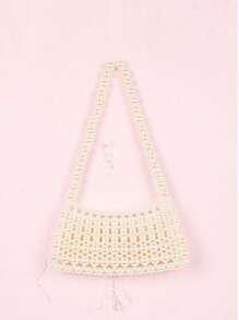 Argyle Princess Faux Pearl & Rhinestone Beaded Pearl Bag Faux Pearl Beaded Shoulder Bag For Party, Wedding, Prom and Dinner, Lipsticks, Women's Pearl Bag - White - View 3